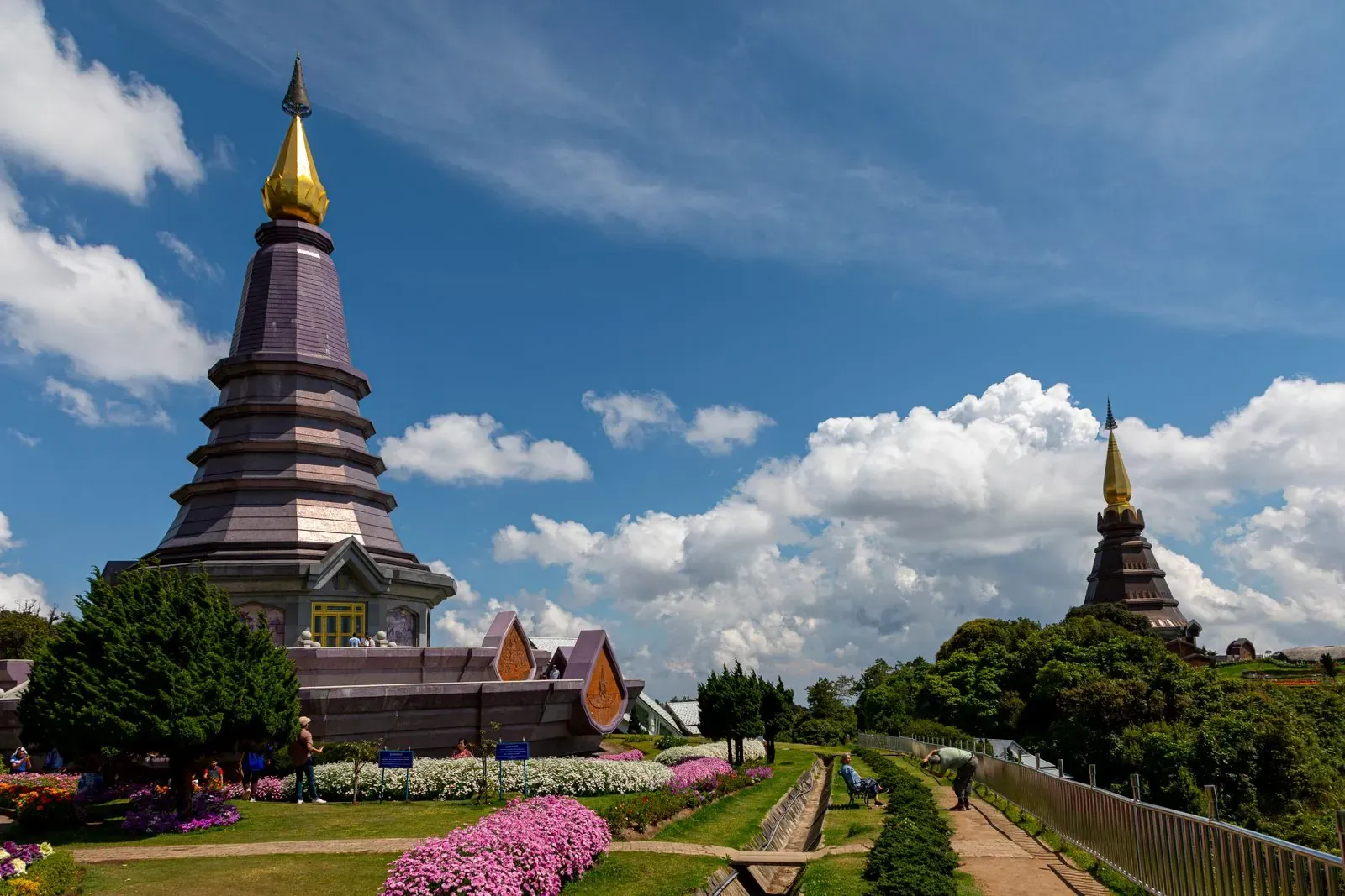 The two royal pagodas on Doi Inthanon with flower gardens
