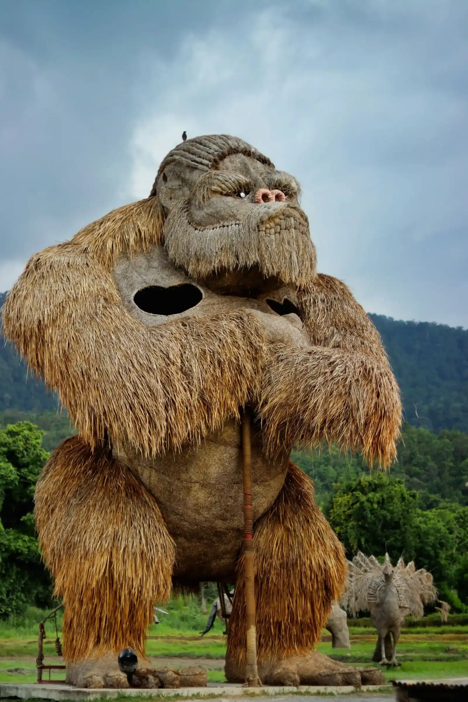 A giant straw gorilla sculpture